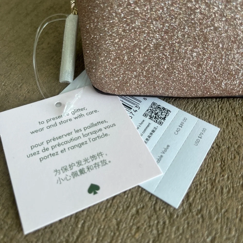 kate spade Rose Gold Tinsel Glitter Small Cosmetics Bag NWT - Picture 3 of 8